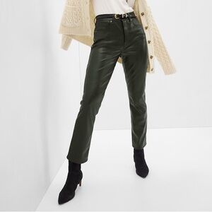 GAP High Rise Vegan Leather Vintage Slim Pants Mistletoe Green Size 27 4 Petite